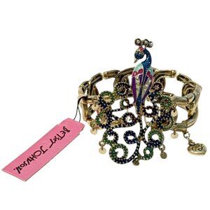 Betsey Johnson Icy Blue Peacock Stretch Bracelet 7" Morocco Adventure Whimsical